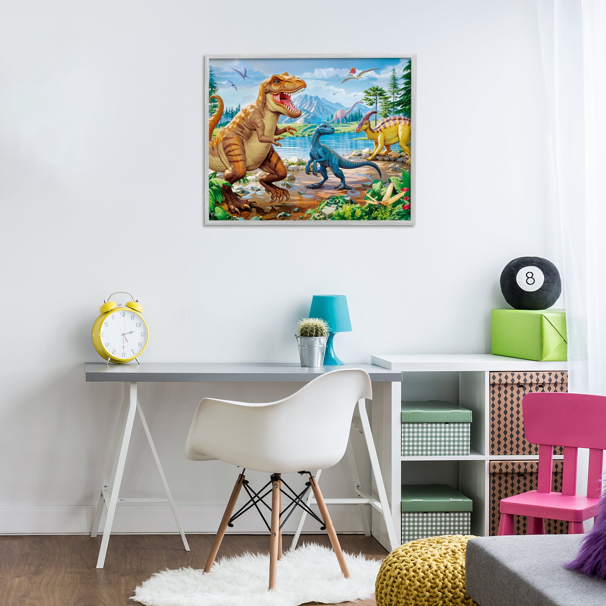 Stupell Industries Lush Jurassic Lakeside Gray Framed Giclee Art, design by Henriette Chinaglia
