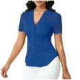 thumbnail image 2 of Xuyuer Women's Lace Patchwork Short Sleeve Blouse, Button V-Neck Casual Fashion Top Solid Color Shirt, 2 of 6