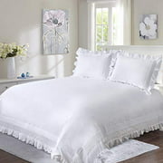 YINFUNG Ruffled Duvet Cover White Shabby Chic King 3 Piece Ruffle Farmhouse Quilt Cover Rustic Simply Boho Pretty 104x90 Beding Set Frech Country