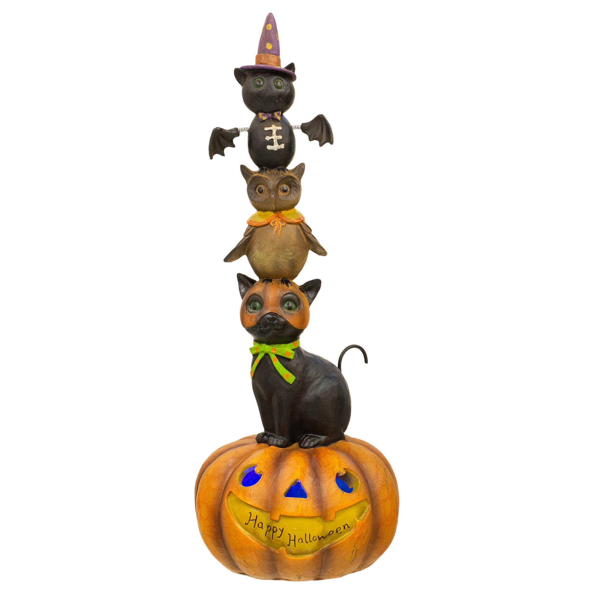 Pumpkin Man & Black Cat Figurine Set 7" Tall Tabletop Halloween Decor 