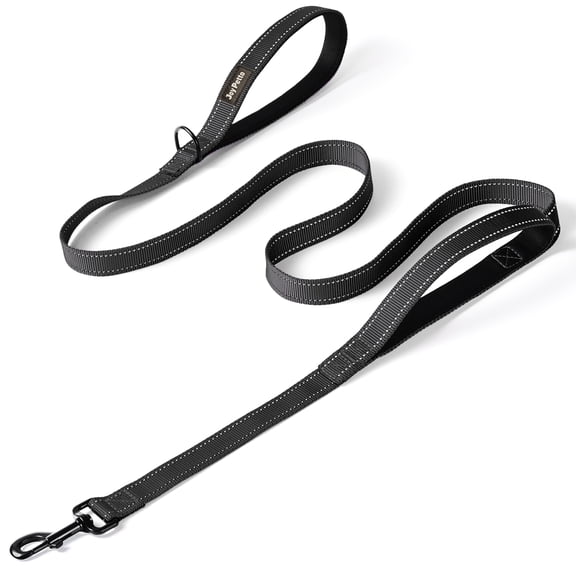 JoyPetto Heavy Duty Dog Leash with Double Handle for Large & Medium Dogs: 6 FT Reflective Nylon, Traffic Control Padded, Black