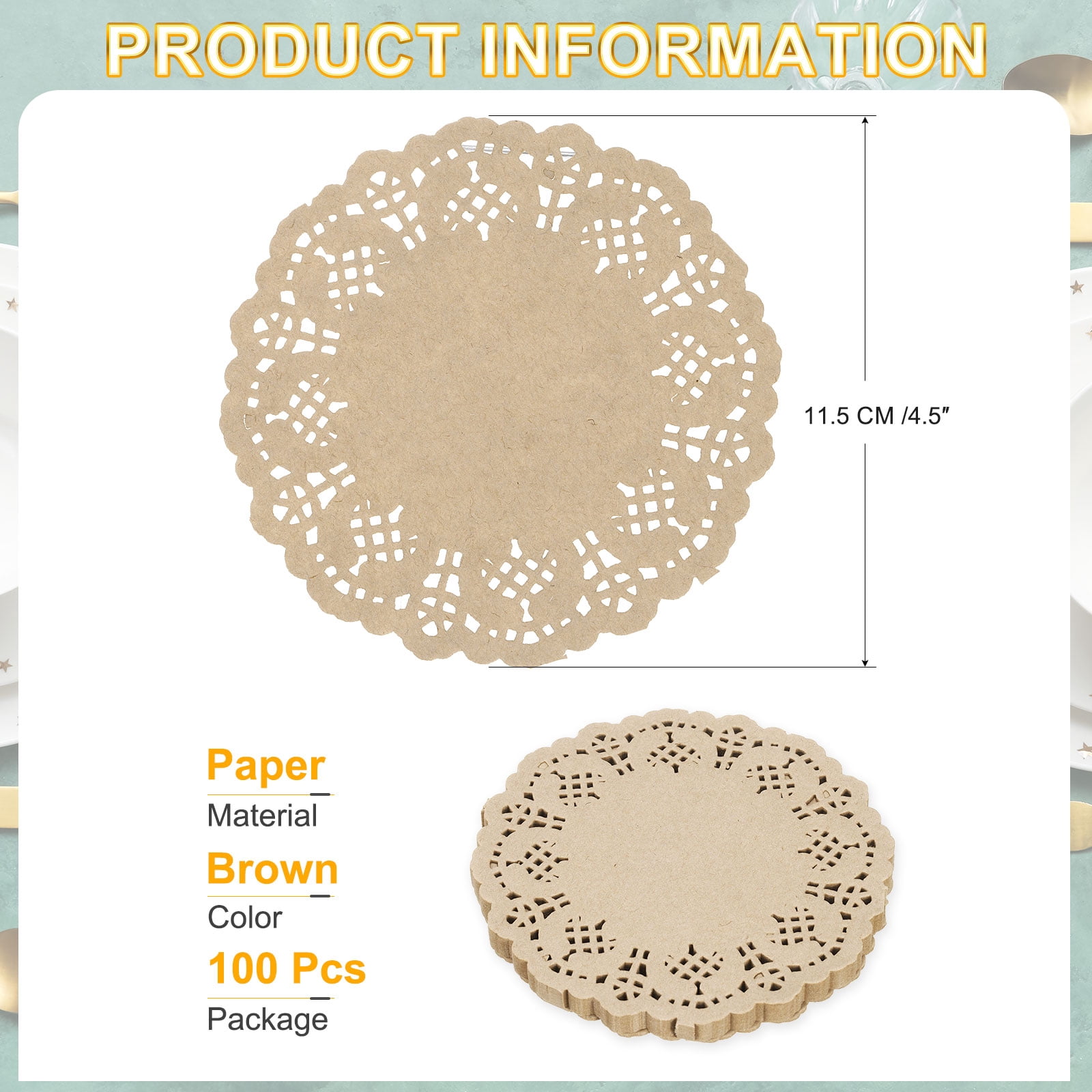 Unique Bargains 100Pcs Disposable Paper Placemats for Cakes Table Plate Crafts Brown 4.5"