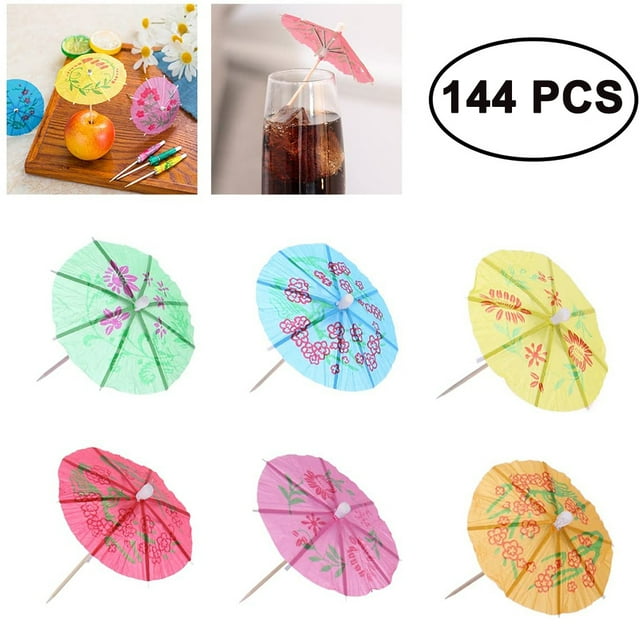 Sombrillas de cóctel con flores, madera natural y papel, decoración de paraíso tropical, controlador de interruptor de anillo, colores tropicales variados
