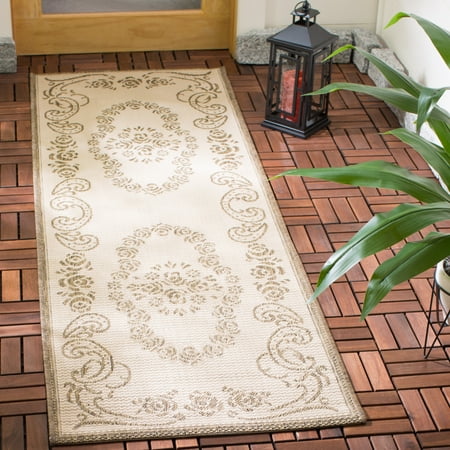 SAFAVIEH Courtyard Elena Traditional Floral Indoor/Outdoor Area Rug, 5'3" x 7'7", Natural/Brown