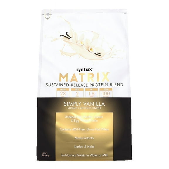 Syntrax Matrix, Simply Vanilla, 2 lbs - Powerful Sustained-Release Protein Powder Blend - 30 Servings