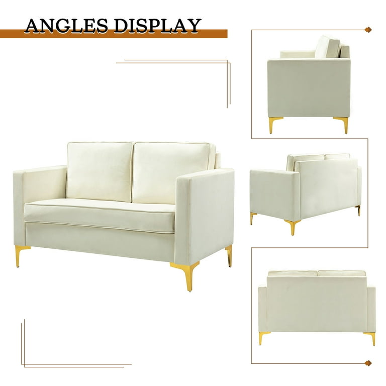 Upholstered 2 Seater Sofa Comfy Modern Couch Home Living Room Furniture Metal Base Ivory
