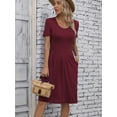 thumbnail image 2 of Mengpipi Dresses for Women Summer Casual Crew Neck Loose Flowy with Pockets, Burgundy-XL(US 16-18), 2 of 5