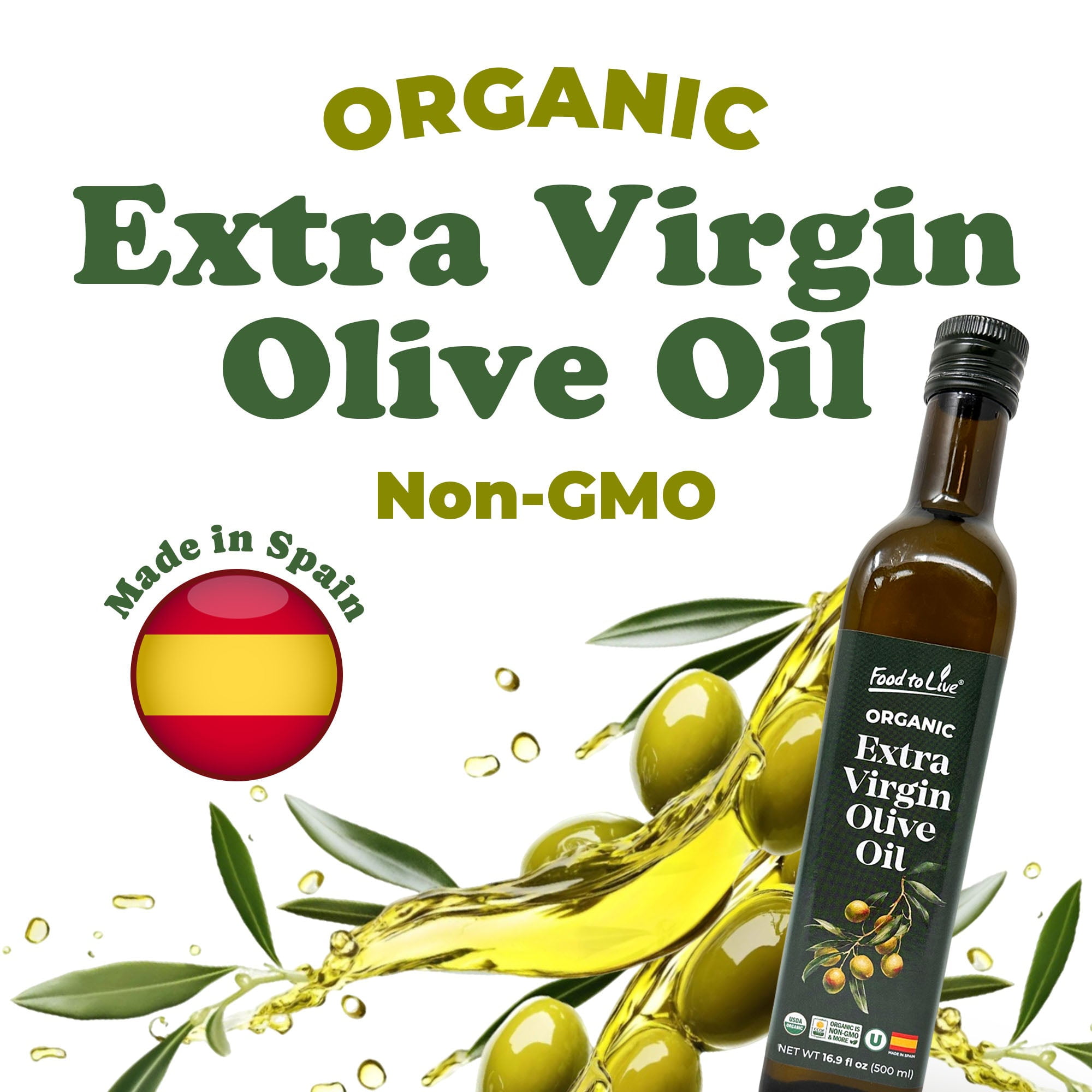 Food To Live Organic Extra Virgin Olive Oil, 16.9oz (500ml) – Kosher, Vegan (Pack of 6)