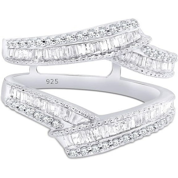 beryl_creation 2.42 Ct Baguette Cut Diamond Wedding Engagement Enhancer Guard Wrap Ring 925 Sterling Silver 14K White Gold Plated For Women's -6