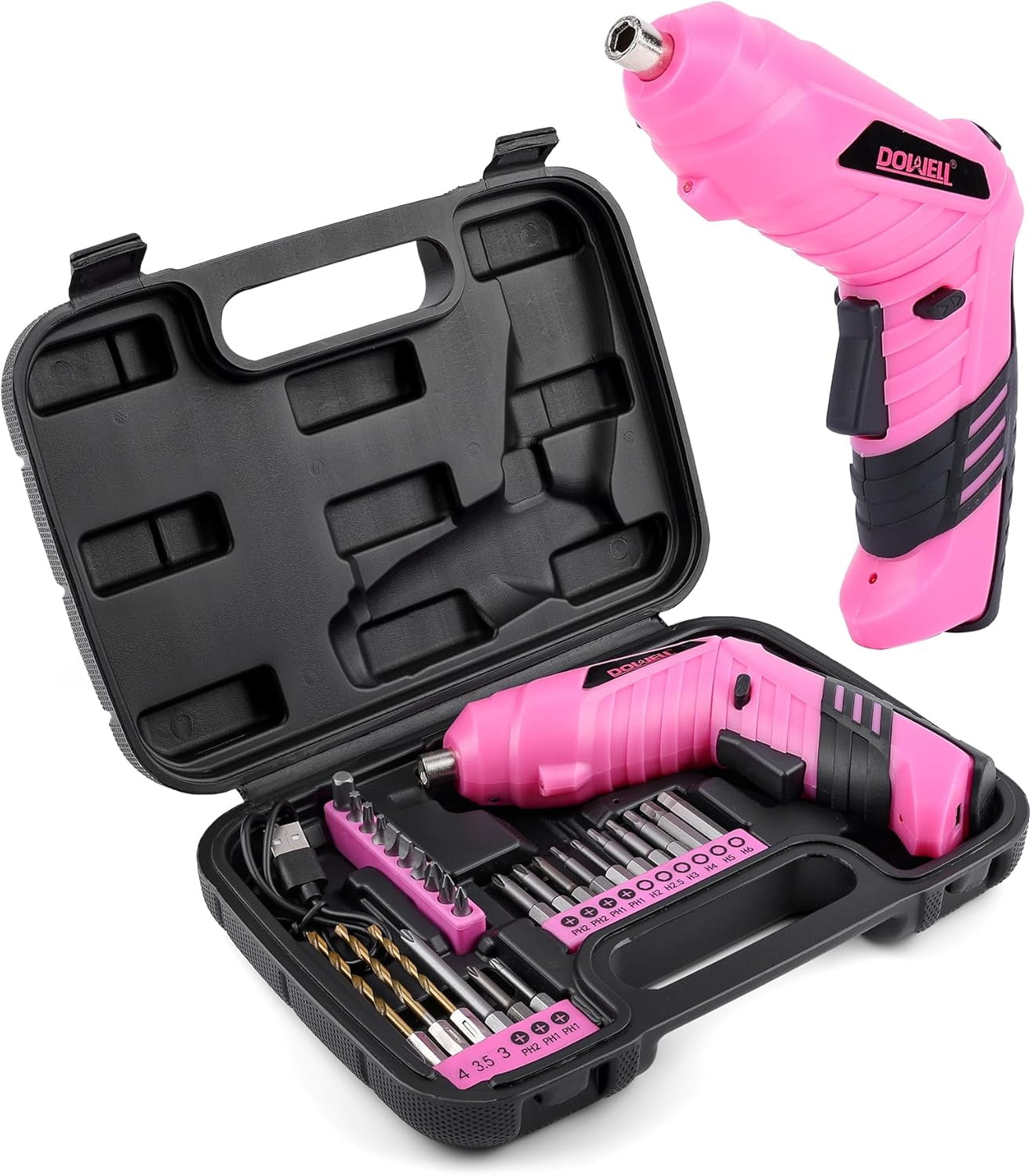 DOWELL Power Electric Cordless Screwdriver Set Rechargeable 3.6V Power Screwdriver Kit Tools for Women with 28pcs Accessories Pink
