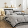 thumbnail image 3 of Move Over 3 Pieces Gray Black Bedding Sets King Black Ruffled Pattern Washed Microfiber Duvet Cover Set No Filling, 3 of 6