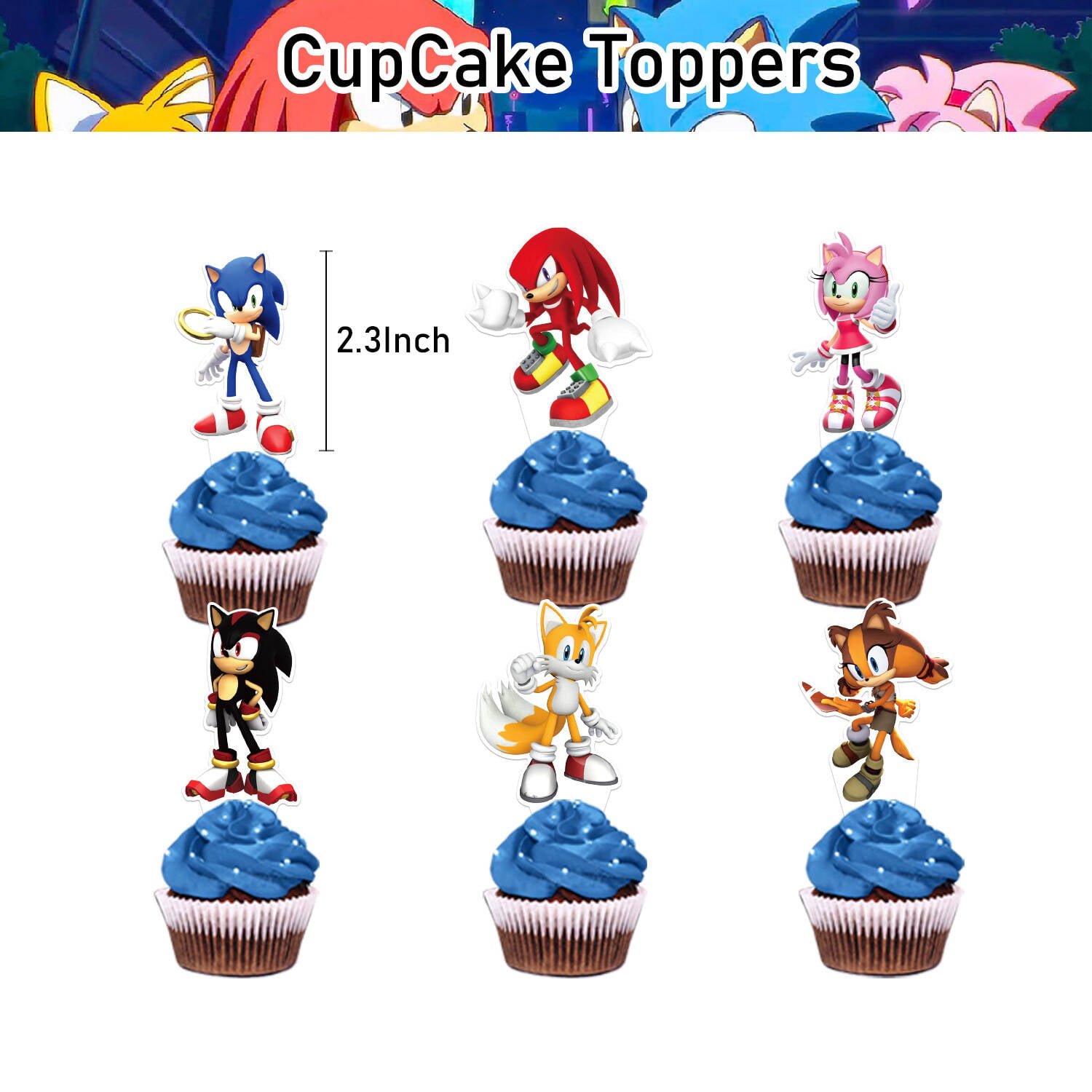 Mbetitony Sonic Party Supplies-Sonic Cake Topper-Cupcake Toppers-Birthday  Banner-Balloon-Stickers Set for Kids Shower Party Decorations