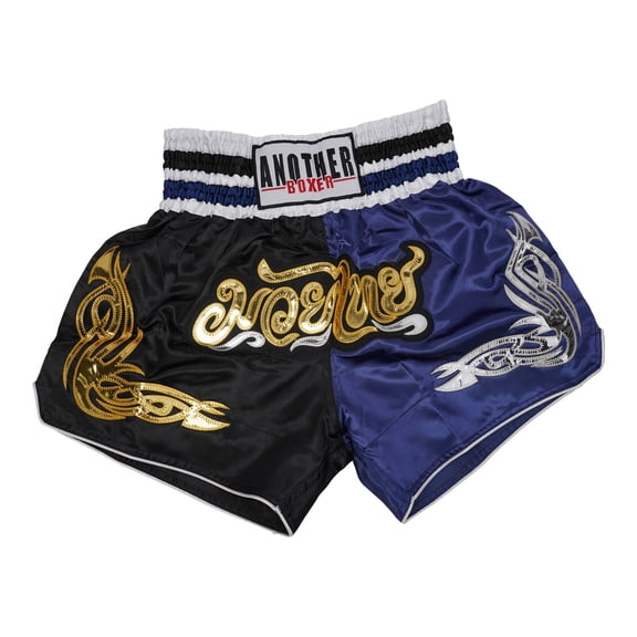 SUKIY Anotherboxer Unisex Muay Thai Boxing Shorts MMA Kickboxing Fighting Breathable, Black Blue L