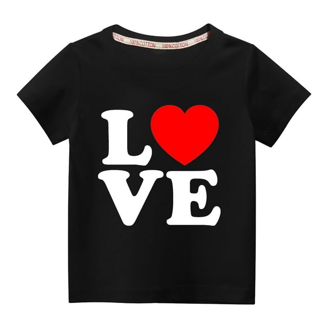 Pisexur Mode Mignon pour Tout-Petits Garçons Filles Couleur Unie Col Rond Saint-Valentin Imprimé Cœur Manches Courtes