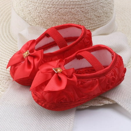 

Infants Soft Sole Princess Shoes Baby Girls Flower Bowknot Satin Crib Shoes Cute Non-Slip Lace Prewalker Sandals 0-18 M