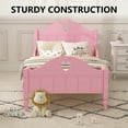 thumbnail image 2 of Macaron Twin Size Toddler Bed with Side Safety Rails, Modern Platform Bed with Cambered Headboard and Footboard, Wooden Twin Bed Frame for Kids, Girls, Boys, No Box Spring Required, Light Pink, 2 of 7