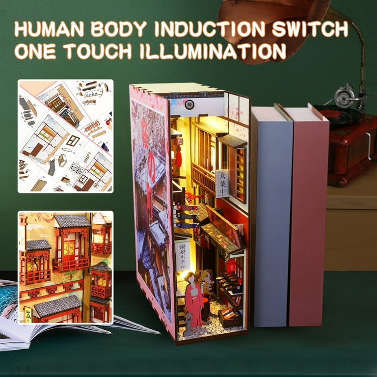 Book Nook Kit With Touch Light, Miniature Bookcase, DIY Handmade