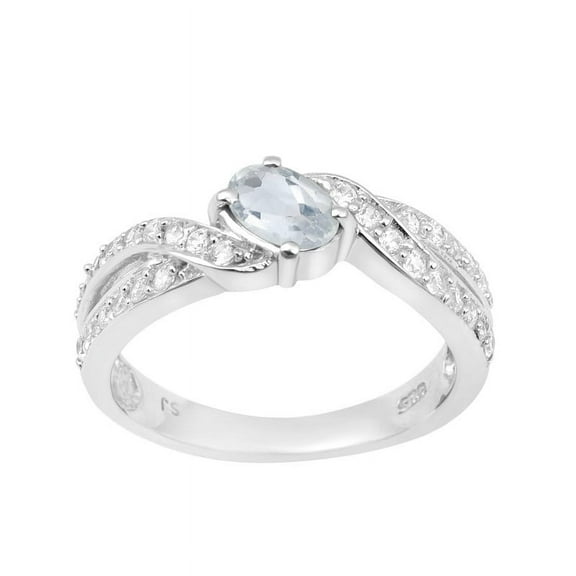 1.20 Ctw Oval Shape Aquamarine 925 Sterling Silver Women Cluster Wedding Ring