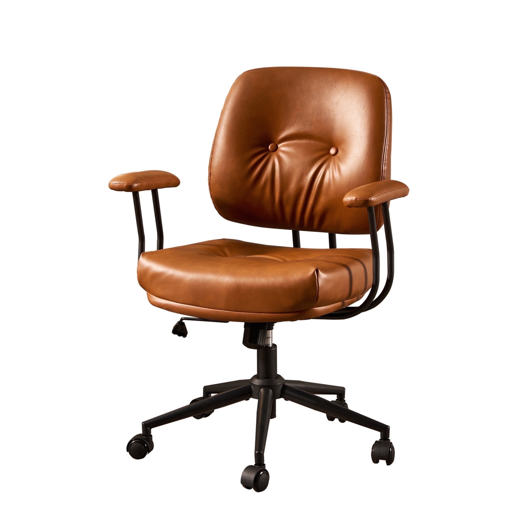 Toject Office Chair, Executive Desk Chair with Lumbar Support, Comfy Office Chair Adjustable Height Rolling Swivel Chair, Computer Chair Task Chair for Office Area, PU Leather, Brown