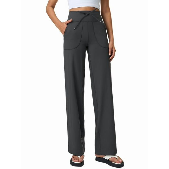 Pantalones Anchos y Cómodos para Mujer, con Bolsillos Grandes, para Fitness, Yoga y Deportes Casuales. Gris Extendido L
