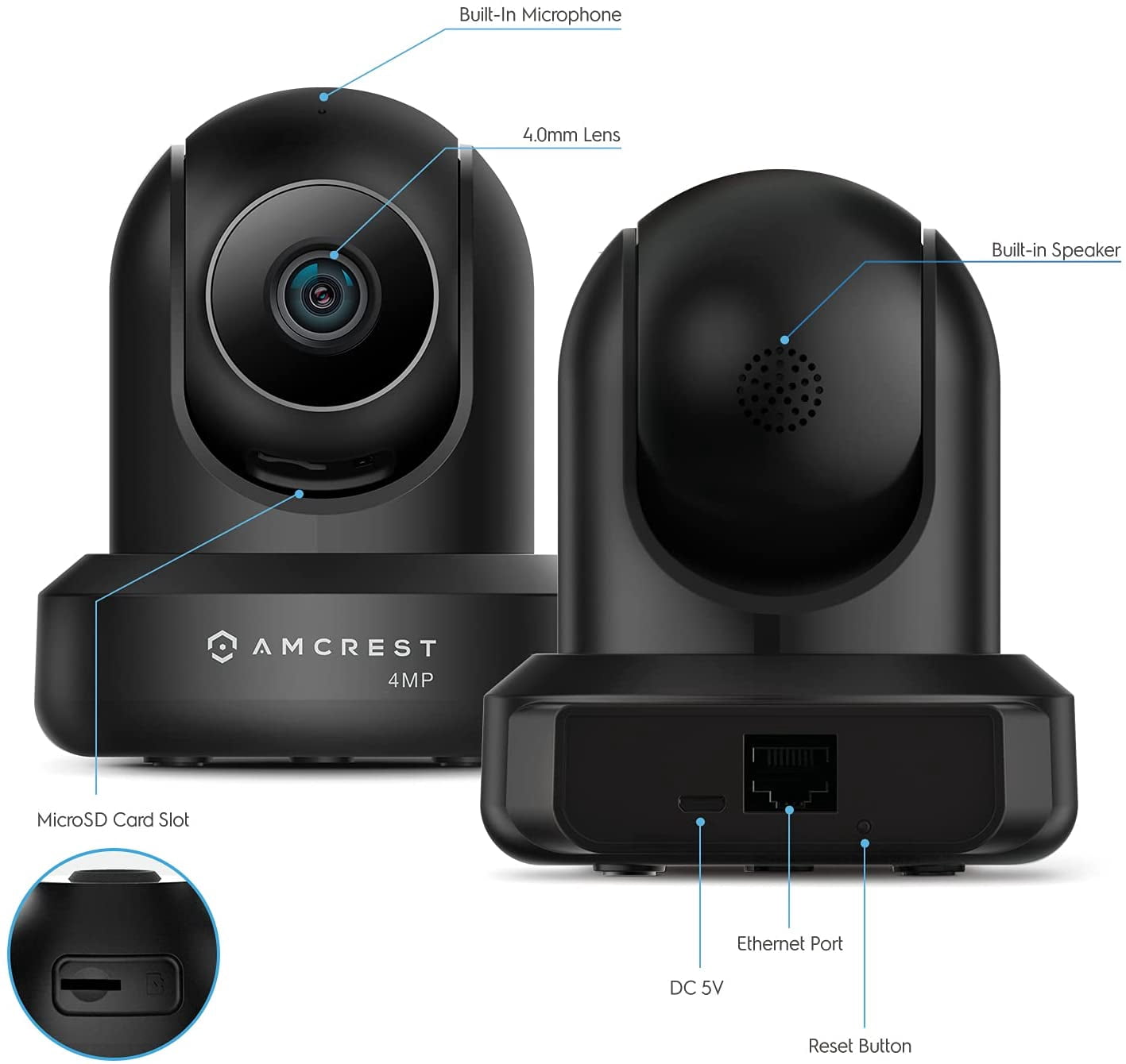 Amcrest 4MP ProHD Indoor WiFi Camera, Security IP Camera with Pan/Tilt, Two-Way Audio, Night Vision, Remote Viewing, 2.4ghz, 4-Megapixel @30FPS, Wide 90° FOV, IP4M-1041B (Black)
