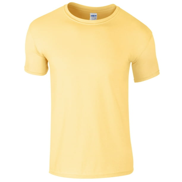 Gildan - Suave básica camiseta de manga corta para hombre - 100% algodón gordo (Amarillo Bruma)
