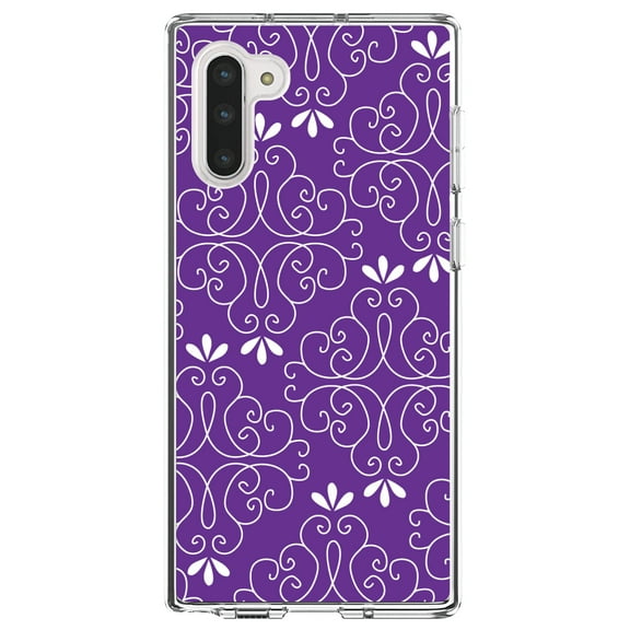 DistinctInk Clear Shockproof Hybrid Case for Samsung Galaxy Note 10 (6.3" Screen) - TPU Bumper, Acrylic Back, Tempered Glass Screen Protector - Purple White Floral