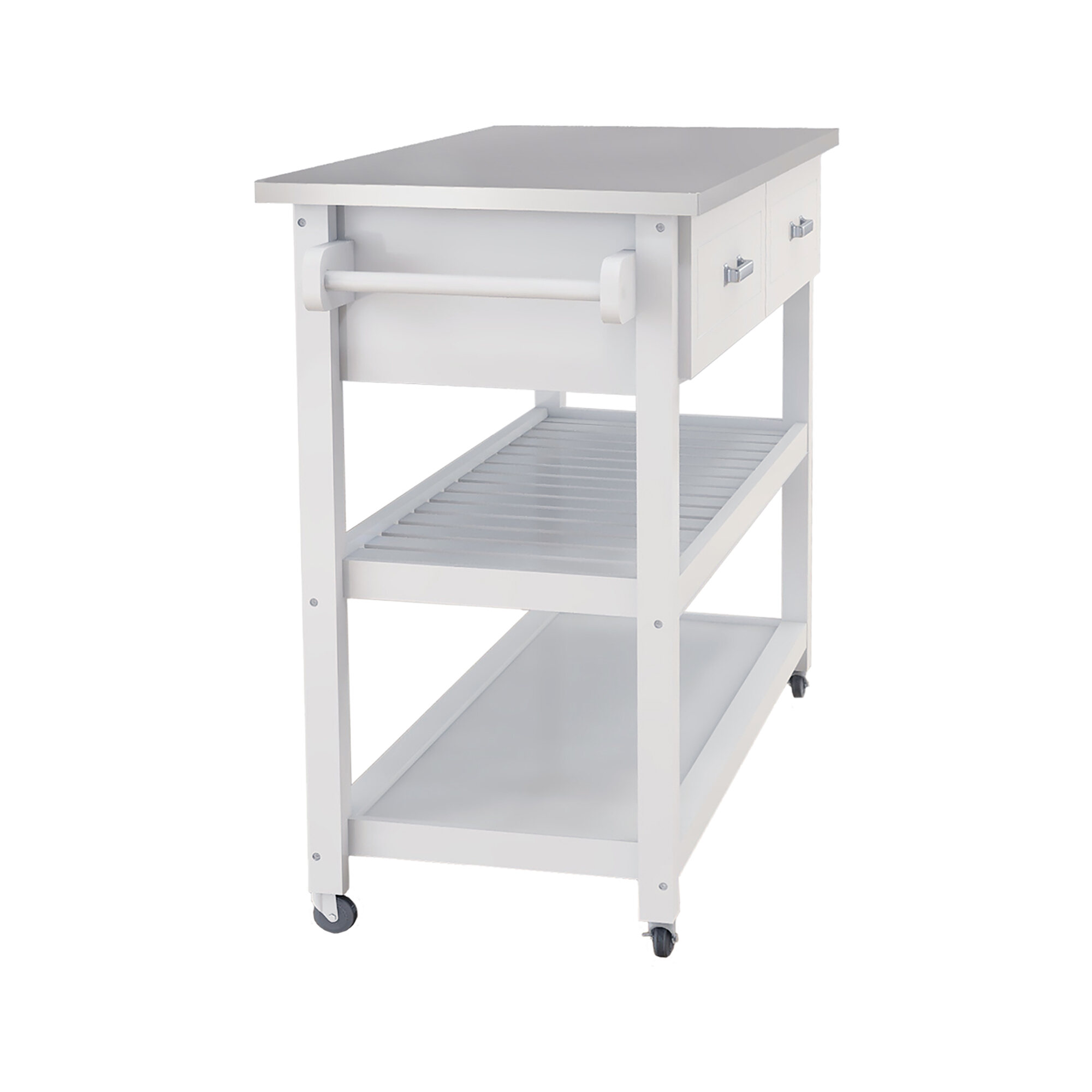 Kitchen Islands Stainless Steel Table Top White Kicthen Cart With Two Drawers,Kitchen Carts