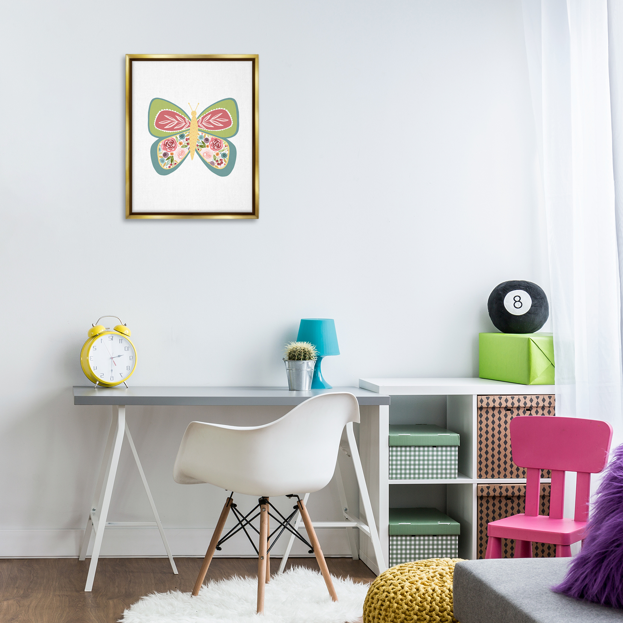 Stupell Industries Boho Pattern Butterfly Animals & Insects Painting Gold Floater Framed Art Print Wall Art, 17 x 21