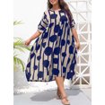 thumbnail image 4 of Vestido, Vestido de mujer O-cuello Mangas cortas Bolsillos Estampado floral Dobladillo plisado Talla Abody Azul oscuro, 4 of 7