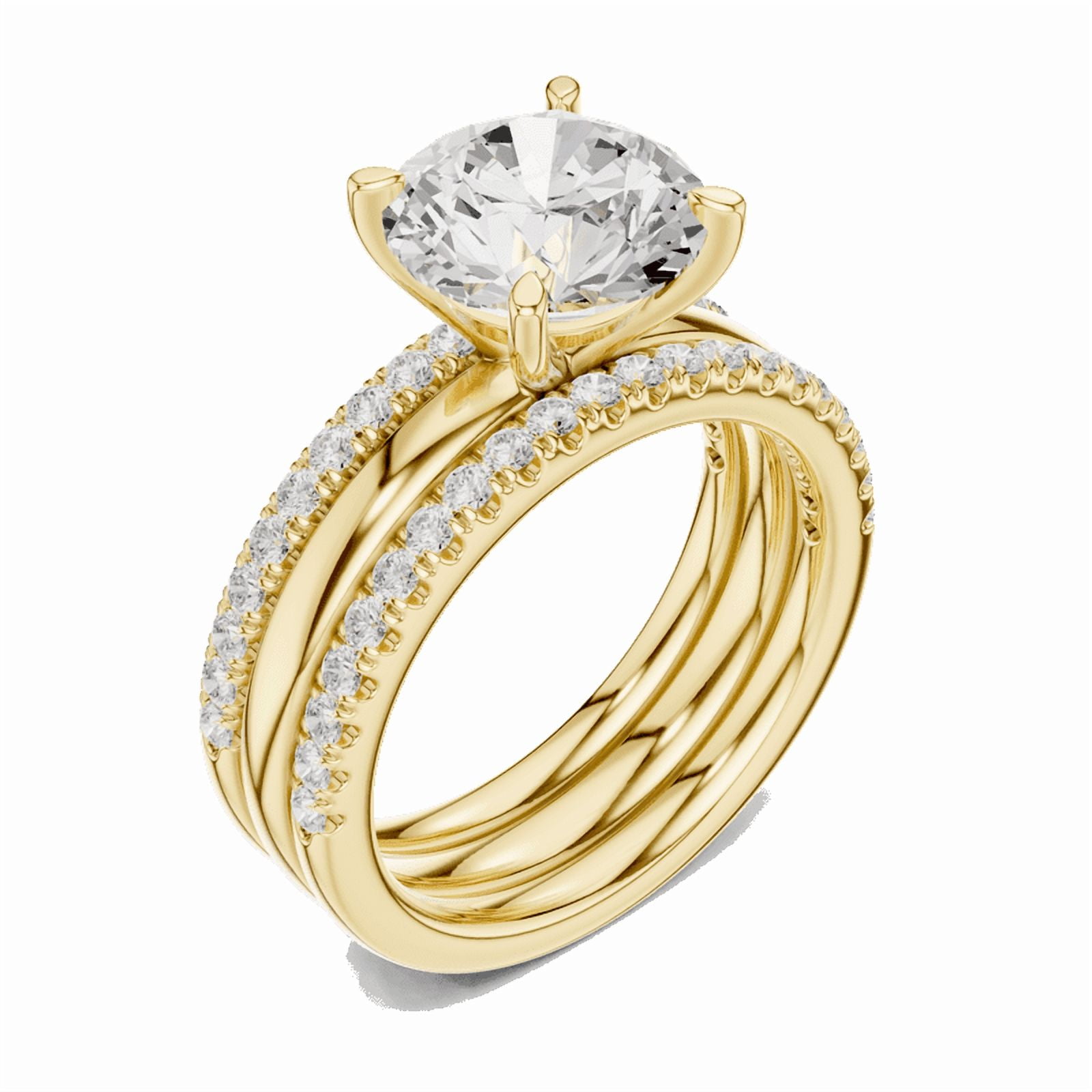 Zuwelria 2.50 Carat Round Cut Wonderful Moissanite Diamond Promise Ring Set for Women | Engagement Ring for Women | 18K Yellow Gold Plated Silver Size 7