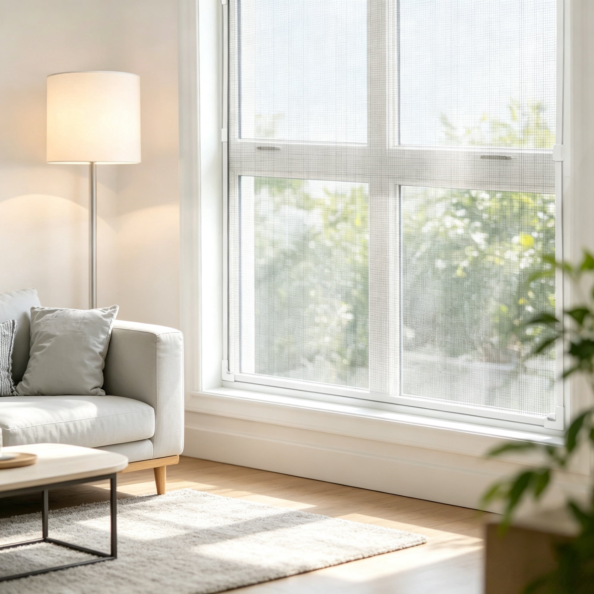 Magnetic Window Screen 58.27 x 39.17", White Frame with Black Magnetic Strip & Wind Clips, Drill-Free Installation