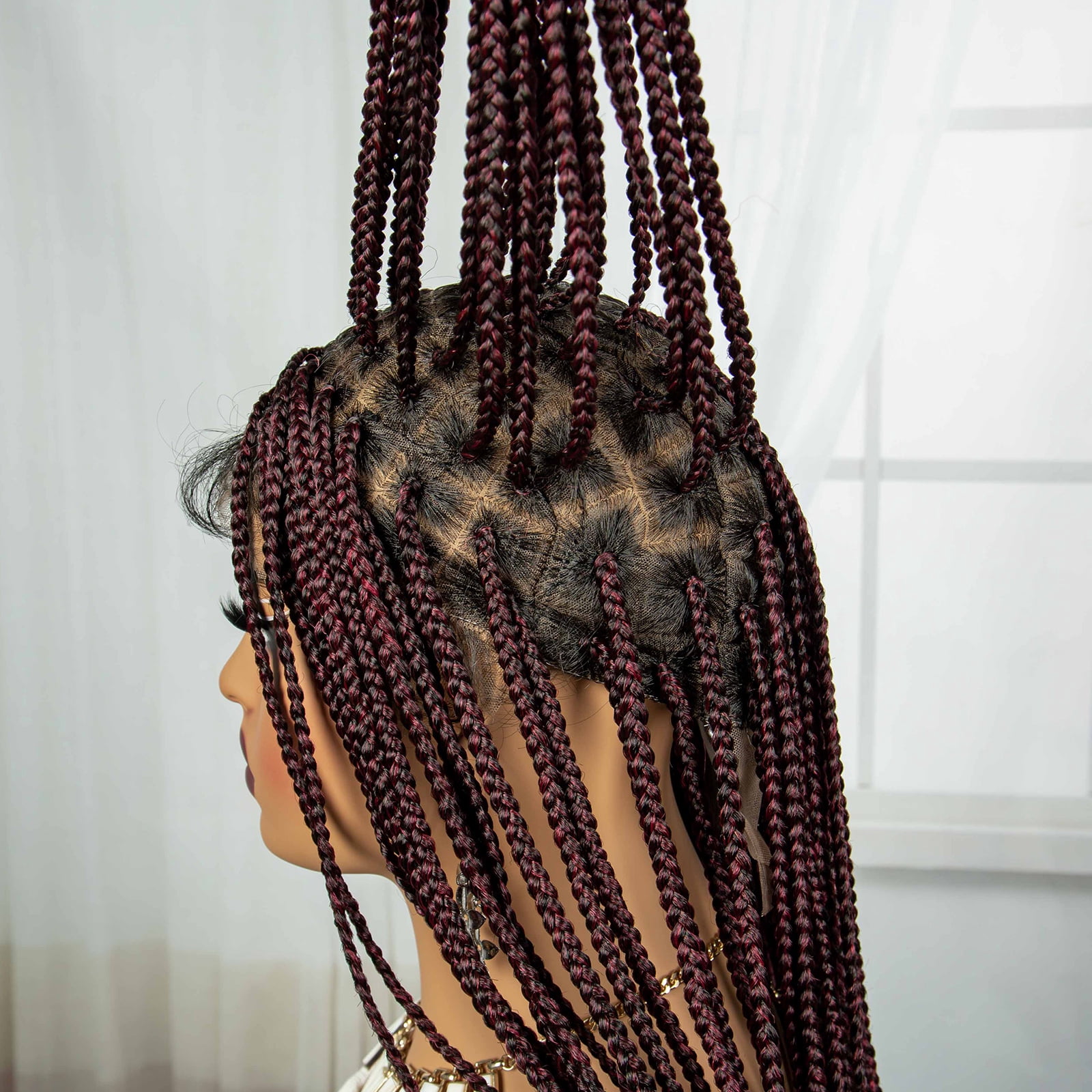 Braided Wigs for Black Women Synthetic Full Lace Front Wigs Square Knotless Box Braided Wigs Lightweight Cornrow Braid Braiding Hair Wigs (1B/BUG Color)