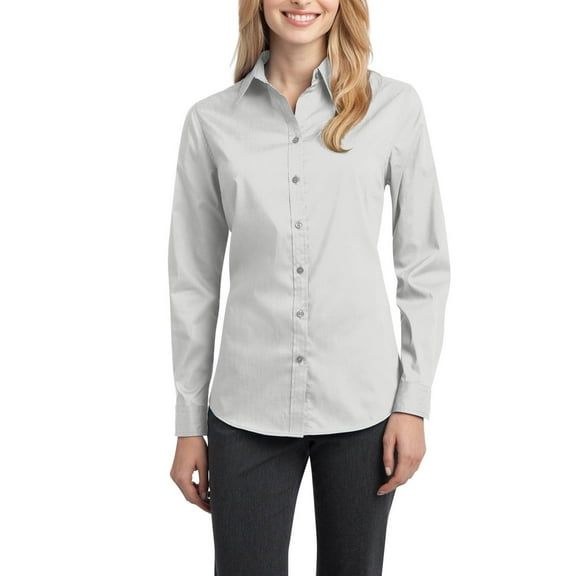 JustBlanks Ladies Stretch Poplin Shirt with Tailored Fit Button Through Sleeves