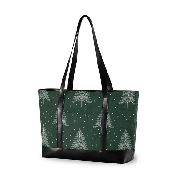 FORMRS Canvas Laptop Tote Bag for Women with 15.6" Computer Compartments Shoulder Handbag, New Year Tree Pattern