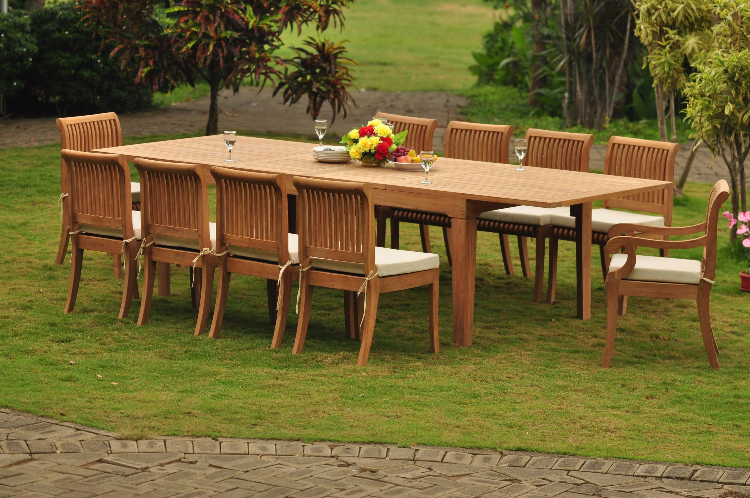 Teak Dining Set: 10 Seater 11 Pc: Large Caranasas 122" Dining Rectangle