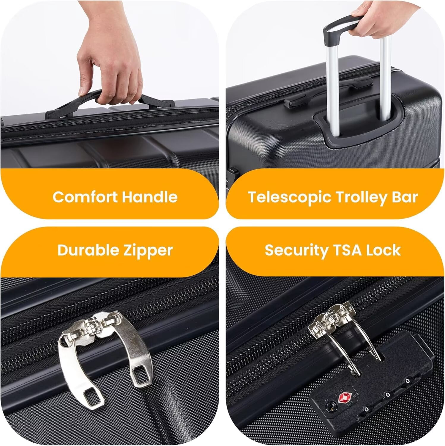 QUIOCOZY 28-inch Hardside Checked Luggage, Hard Shell Lightweight Expandable Suitcase with Spinner Wheels and TSA Lock, Black
