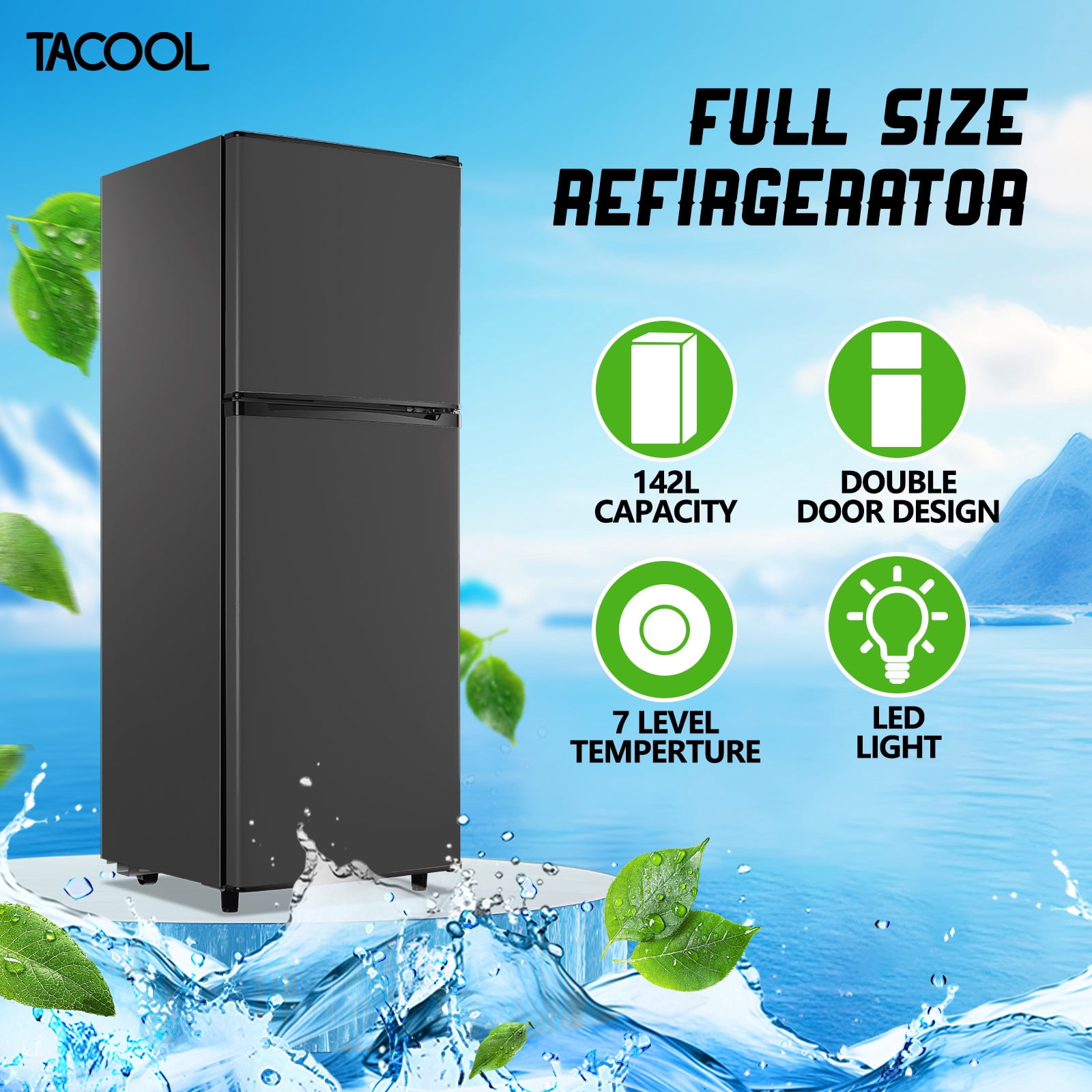 TACOOL 5.0 Cu.ft Double Door Mini Fridge with Top Freezer Compact Refrigerator for Home, Grey, New