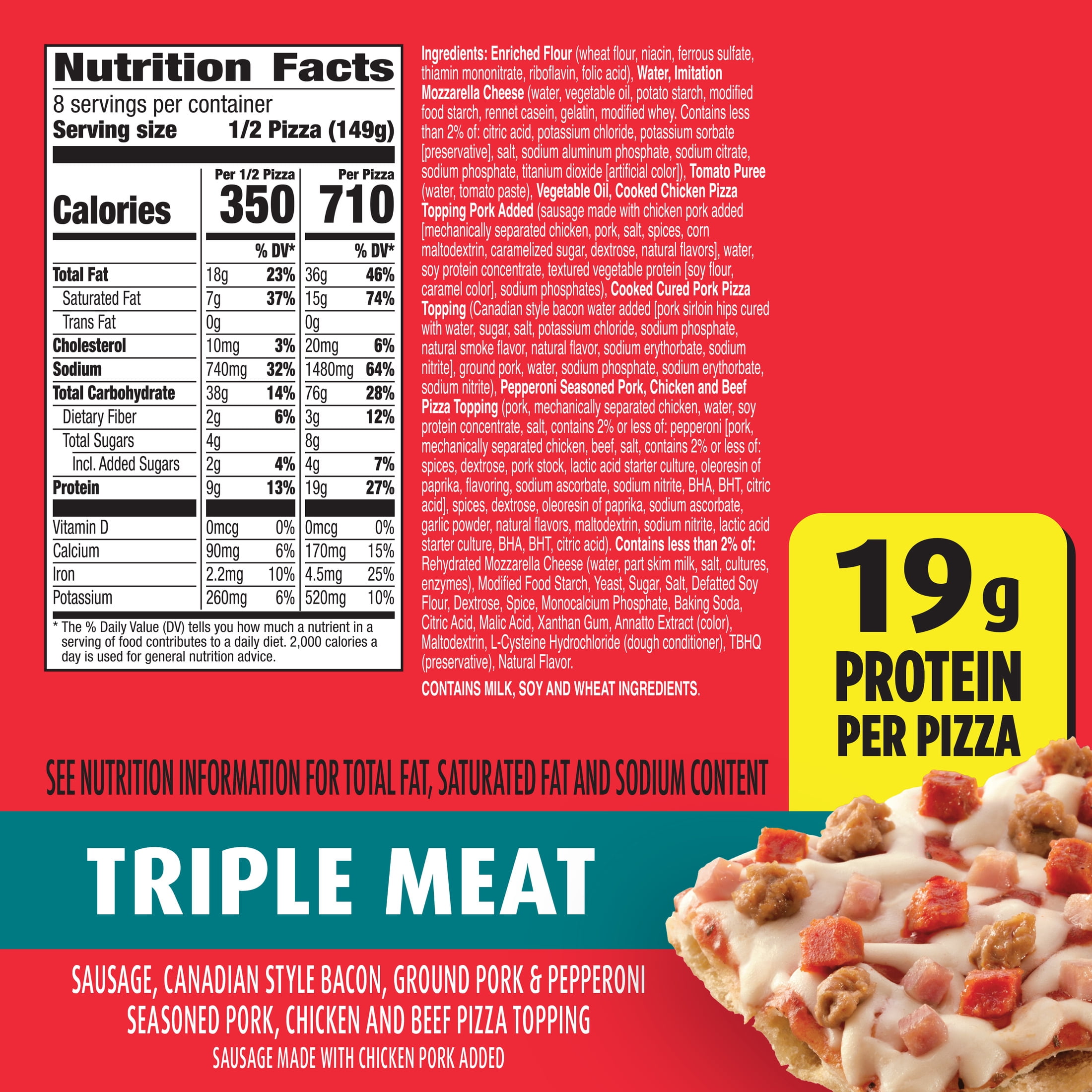 Totino's Party Pizza Pack, Triple Meat, Frozen Pizza, Frozen Snacks, 4 Count, 42 oz