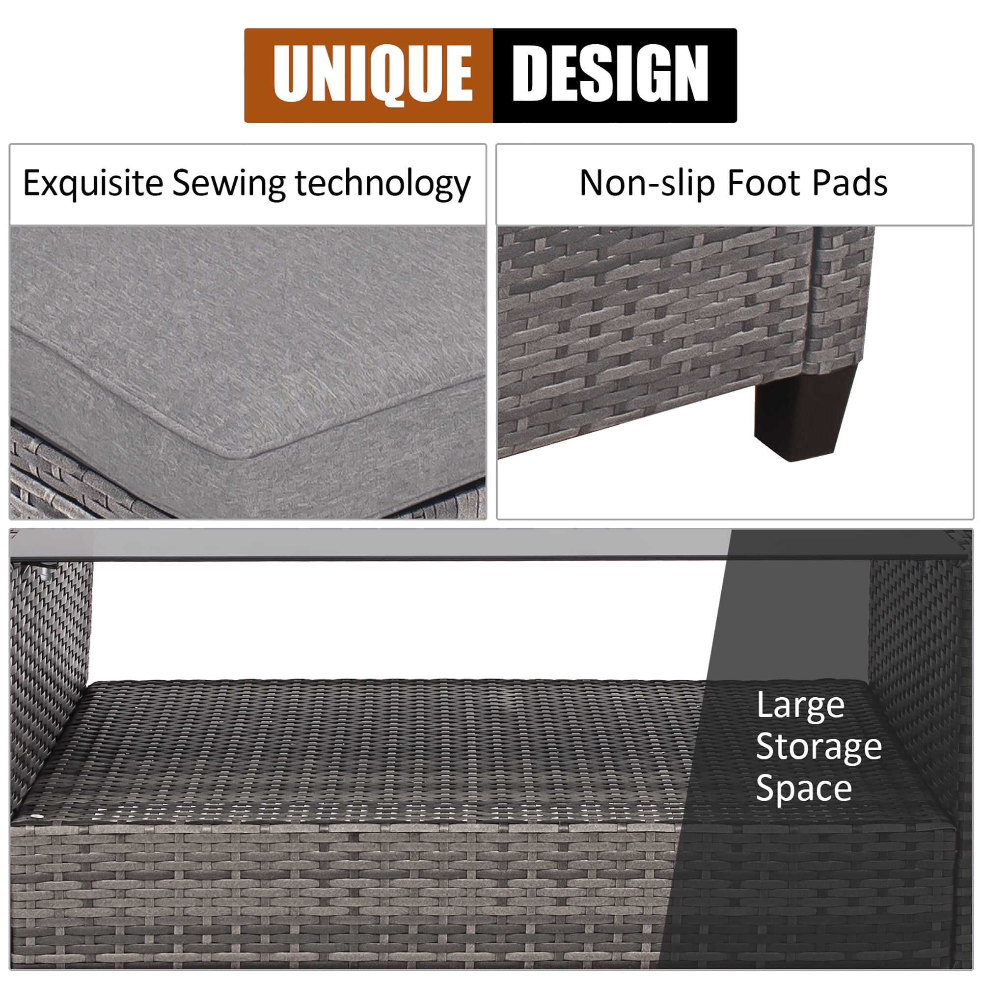 Costway 4PCS Patio Rattan Furniture Set Cushioned Loveseat Table Shelf Gray