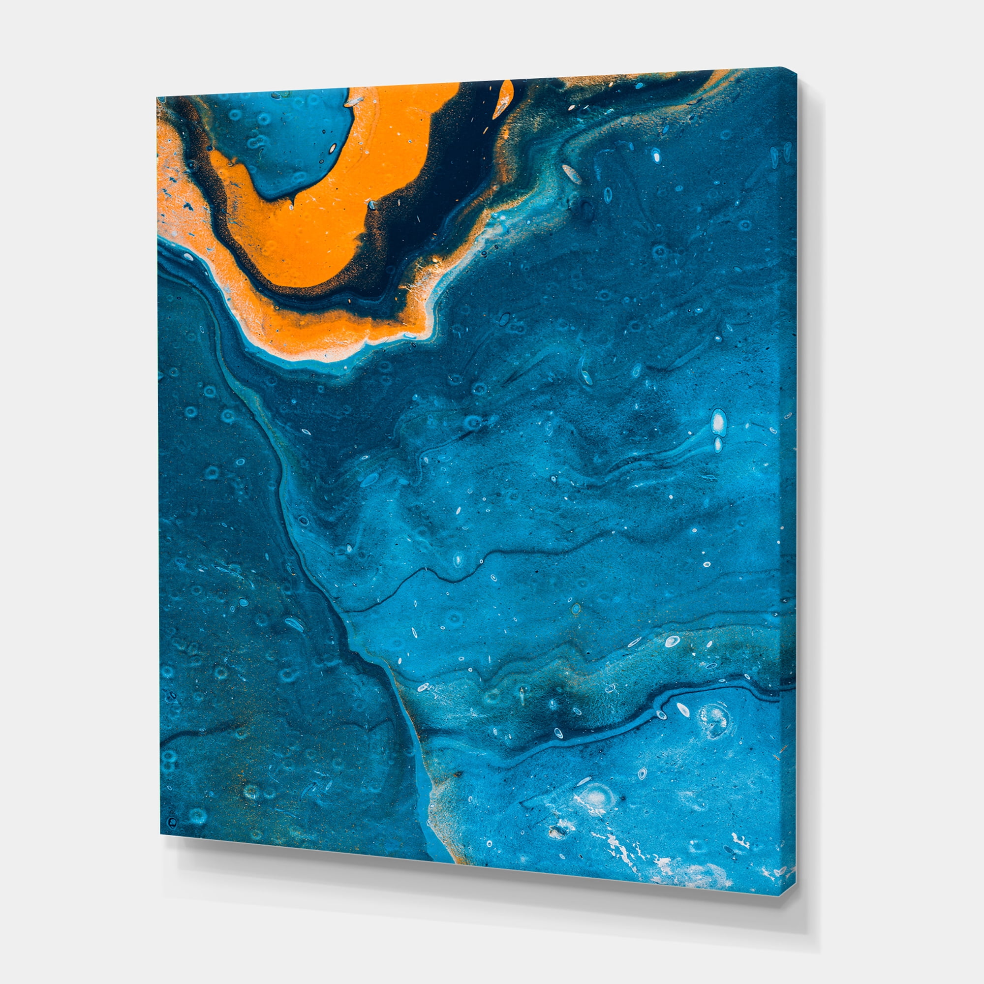Designart ' Abstract Marble Composition In Orange and Blue III ' Modern Canvas Wall Art Print