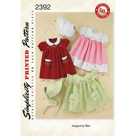 Design Sewing Pattern (Simplicity Sewing Pattern 2392 Babies Dress and Bonnet Designed by Teri Sizes 1 -18 Months By Simplicity Creative Group Inc - Patterns Ship from)