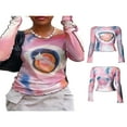 thumbnail image 4 of Femmes Manches Longues Bateau Cou Contraste Couleur Volants Casual Tops, 4 of 10