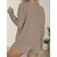 thumbnail image 3 of FEOYA Waffle Sleepwear for Women Ribbed Knit Long Sleeve and Short Pajama Sets Matching Lounge Pajama Outfits 2 Piece Loungewear Sweatsuit with Pockets XL Brown, 3 of 7