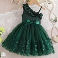 thumbnail image 3 of Scyoekwg Girls Dresses Slanted Shoulder Suspender Princess Dress Sleeveless Cute Dresses Crew Neck Solid Color Comfy Dresses, Green, 7 Years, 3 of 5