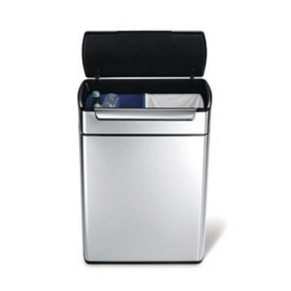 Simplehuman 48 Liter / 12.7 Gallon Touch-Bar Kitchen Dual Compartment Trash Can Recycler, Brushed Stainless Steel