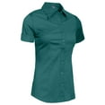 thumbnail image 2 of J. METHOD Women's Tailored Button Down Shirt Cuffed Short Sleeve Stretch Collar Office Work Formal Casual Basic Blouse Top NEWT06 Teal 3X, 2 of 5