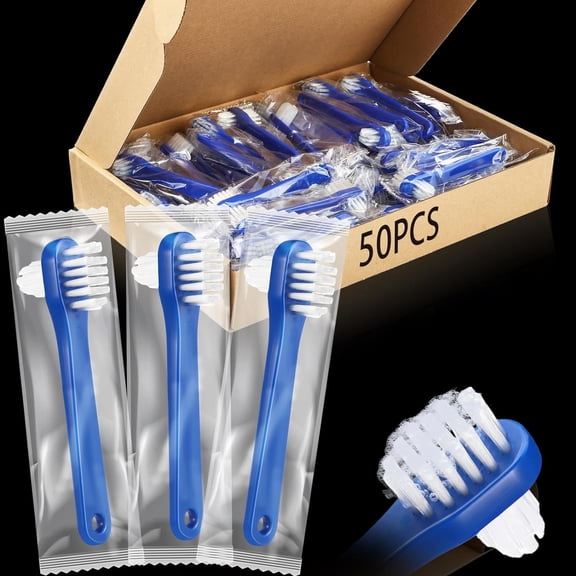 50 Pcs Denture Brush Individually Dual Headed Firm Hard Bristle Toothbrush Denture Cleaner Brush for Cleaning Dentures, Retainers, False Teeth, Braces