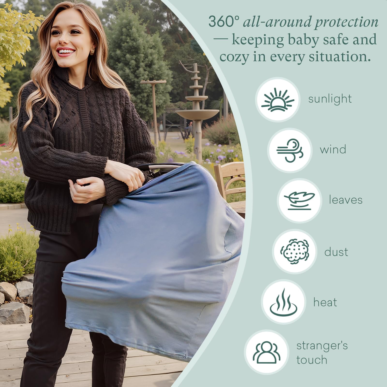 PurComfy Baby Car Seat Cover, SuperSoft Bamboo Viscose Carseat Cover for Infant Boys & Girls, Breathable Multi-Use Breastfeeding Covers, Canopy for Carrier, Stroller, Shopping Cart & High Chair