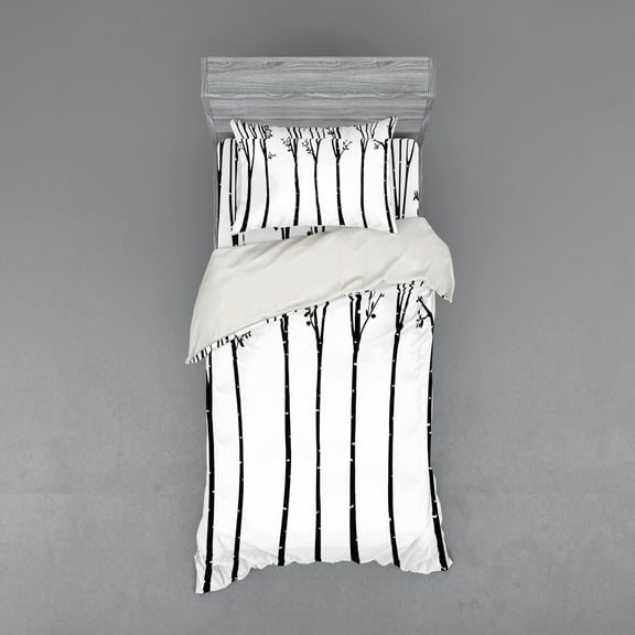 Ambesonne Black and White Bedding Set 3 Pcs, Autumn Tree Foliage, Twin, Black White